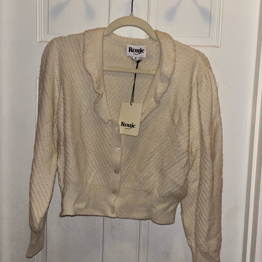 Rouje Cream Knit Cropped Cardigan - Picture 3 of 7